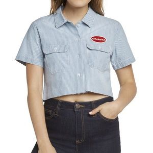 NWT Dickies Work Stripe Crop Button Up Shirt